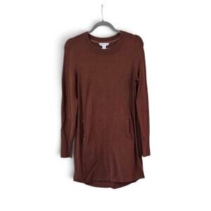 Athleta Womens Balance Brown Long Sleeve Dress Zip Pockets Shift Soft, Small